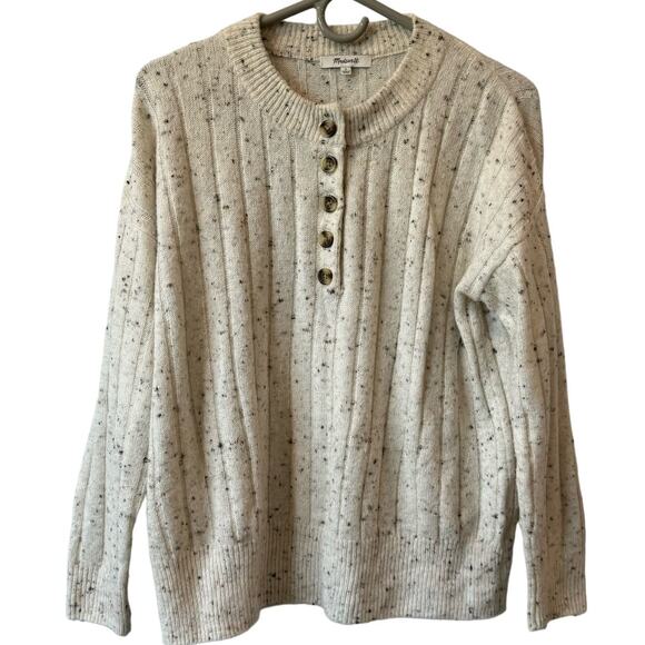 Madewell Donegal Bowden Henley Sweater Coziest Yarn Ivory Preppy Wool Blend S - Picture 1 of 6